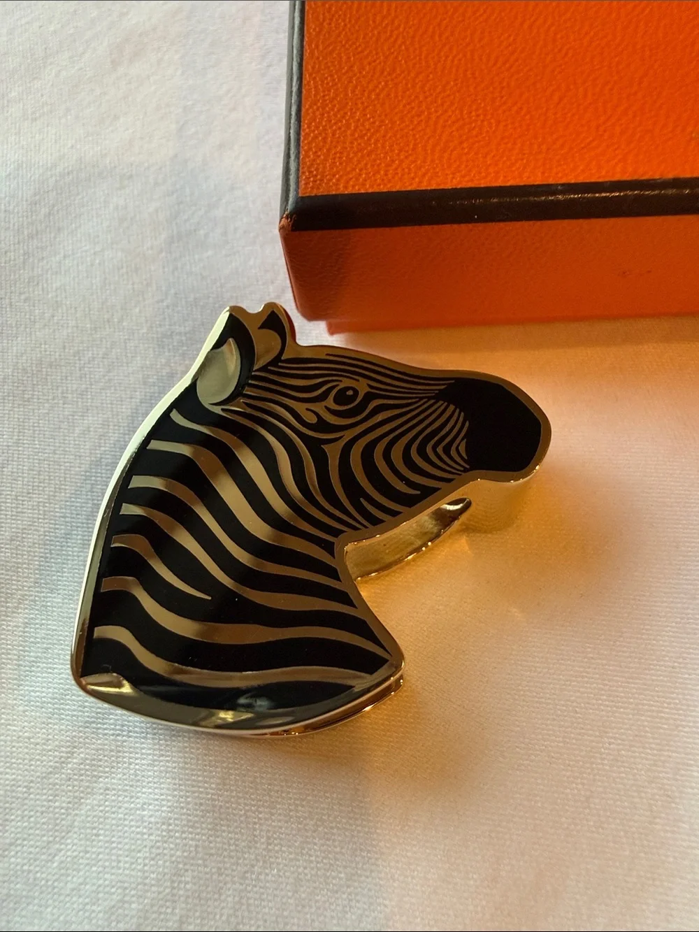 Hermes Zebra Quadrige permabrass coated laquer scarf ring